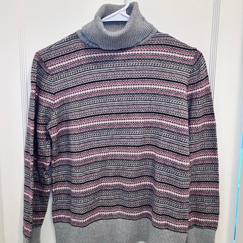 L.L. Bean Fair Isle Turtleneck Sweater Cashmere & Cotton Blend